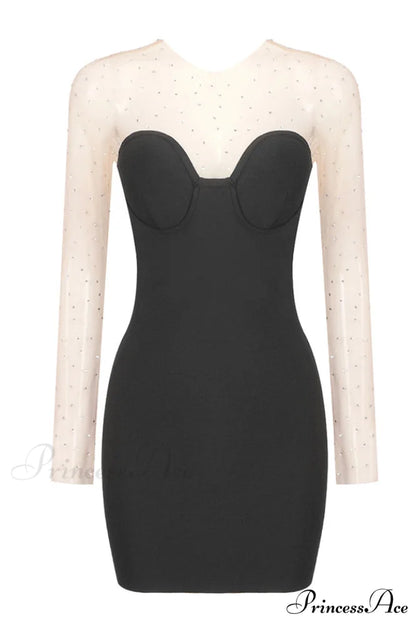 Aarohi Crystal Stylish Mesh Mini Dress XS / Black