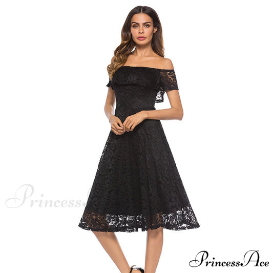 Abigail Scalloped Stylish Lace Formal Dress BLACK / S