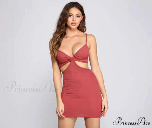 Absolute Bombshell Stylish Cutout Mini Dress MAUVE / XS