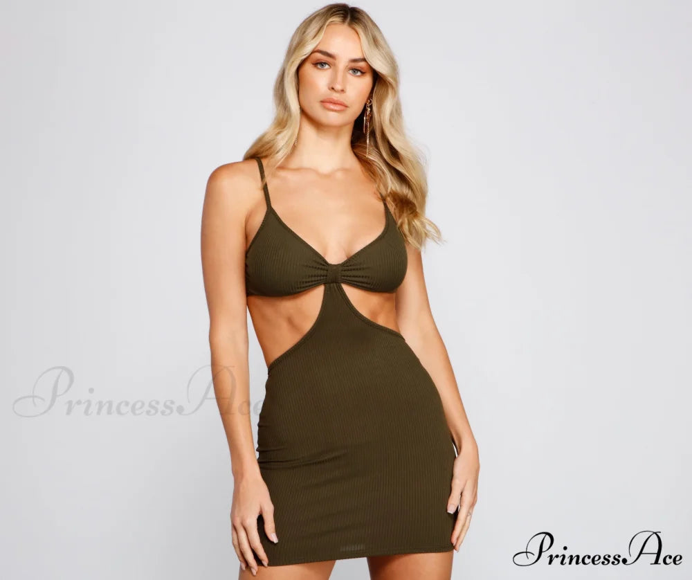 Absolute Bombshell Stylish Cutout Mini Dress OLIVE / XS