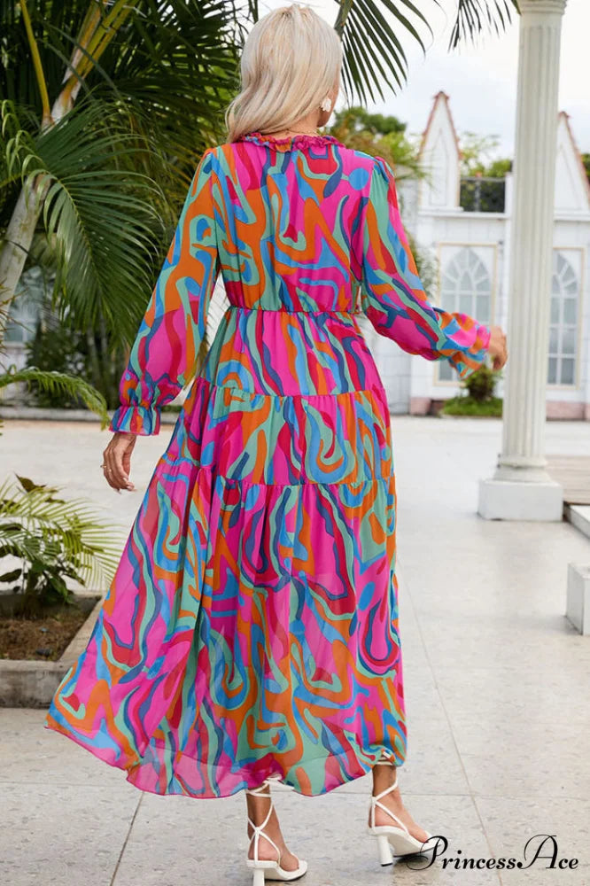Abstract Art Stylish Tiered Maxi Dress