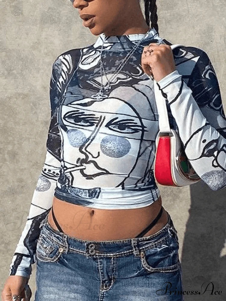 Abstract Boat Neck Long Sleeve Classic Fishtail Maxi Dress - Multicolor