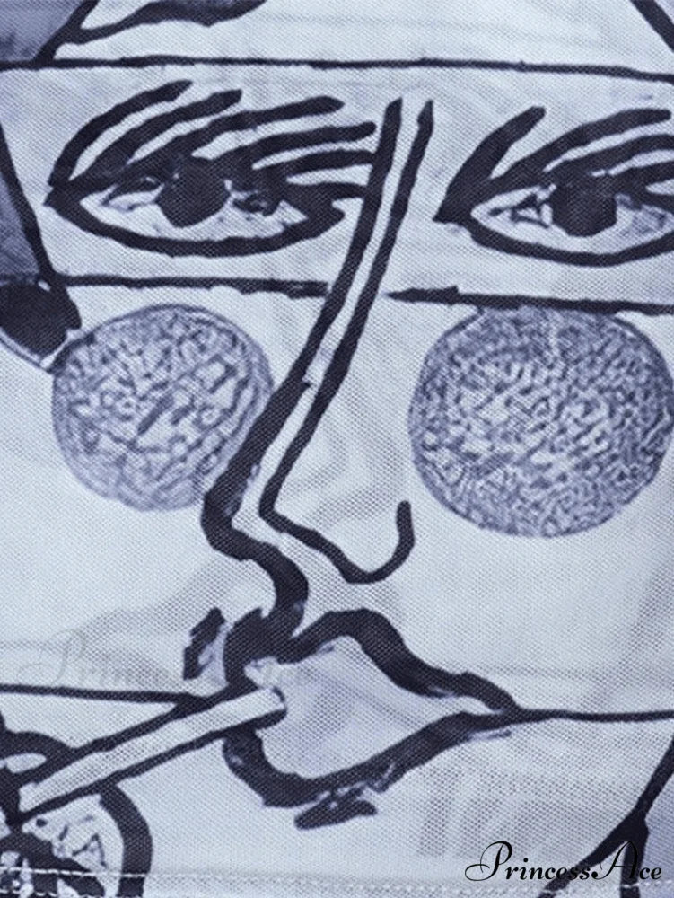 Abstract Boat Neck Long Sleeve Classic Fishtail Maxi Dress - Multicolor