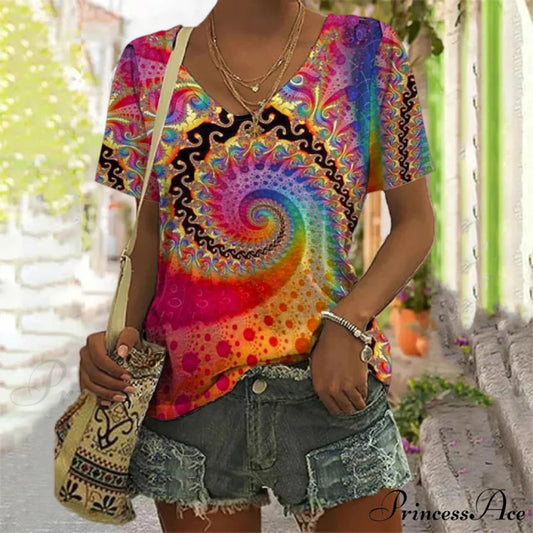 Abstract Design Spiral T-Shirt Multicolor / S