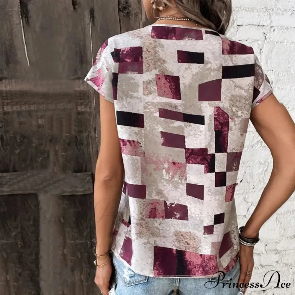 Abstract Plaid Casual T-Shirt