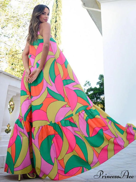 Abstract Print Spaghetti Strap Maxi Dress