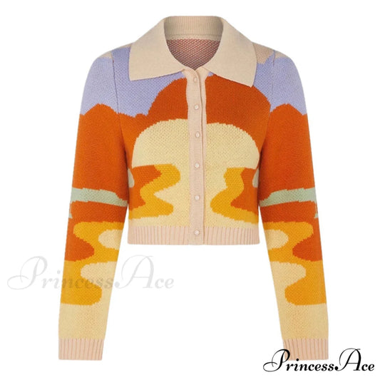 Abstract Ruched Long Sleeve V Neck Sophisticated Split Shirt Midi Dress - Pink One Size / Orange