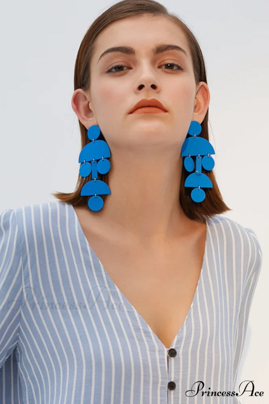 Acrylic Geometric Stylish Long Earrings Blue