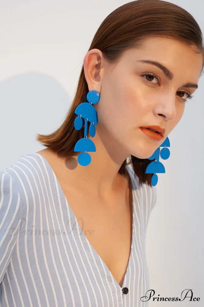 Acrylic Geometric Stylish Long Earrings Blue