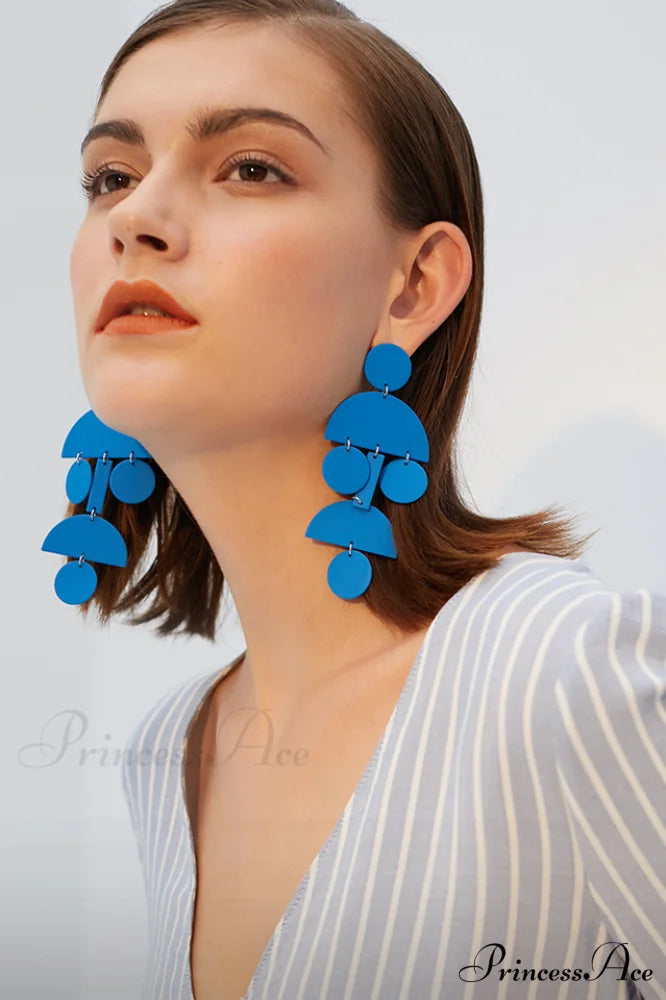Acrylic Geometric Stylish Long Earrings Blue