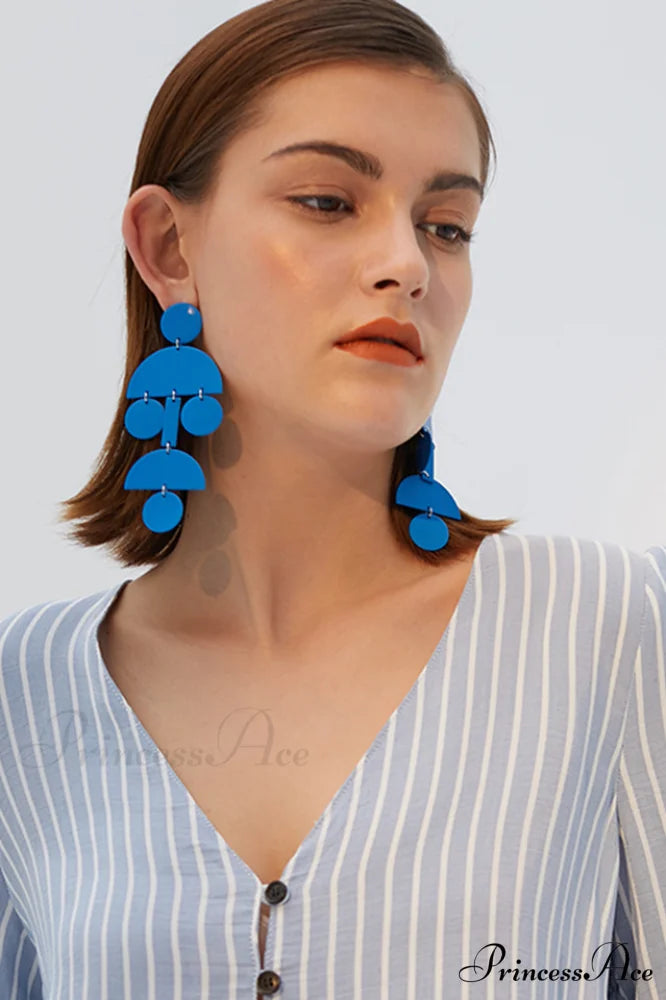 Acrylic Geometric Stylish Long Earrings Blue