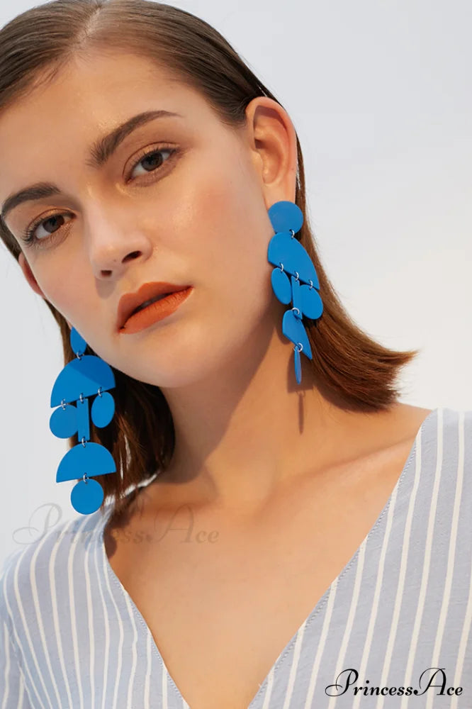 Acrylic Geometric Stylish Long Earrings Blue