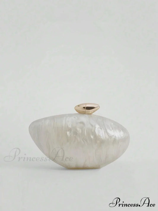 Acrylic Oval Shaped Designer Evening Celebration Handbag Mother-of-Pearl Clutch Beige clutchbag-250126