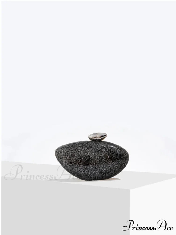 Acrylic Oval Shaped Designer Evening Celebration Handbag Mother-of-Pearl Clutch Black clutchbag-250126