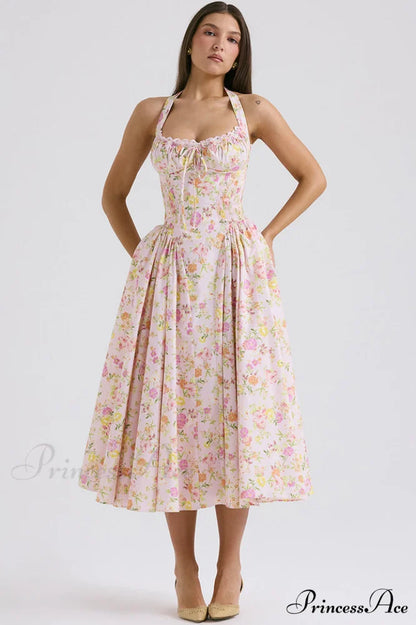 Adabella Cotton Stylish Halter Midi Sundress