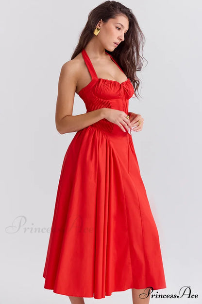 Adabella Cotton Stylish Halter Midi Sundress