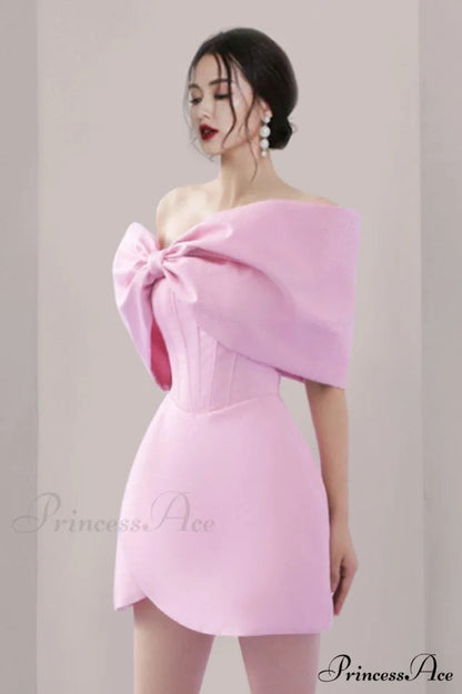 Adah Pink Bowknot Charming Mini Corset Dress