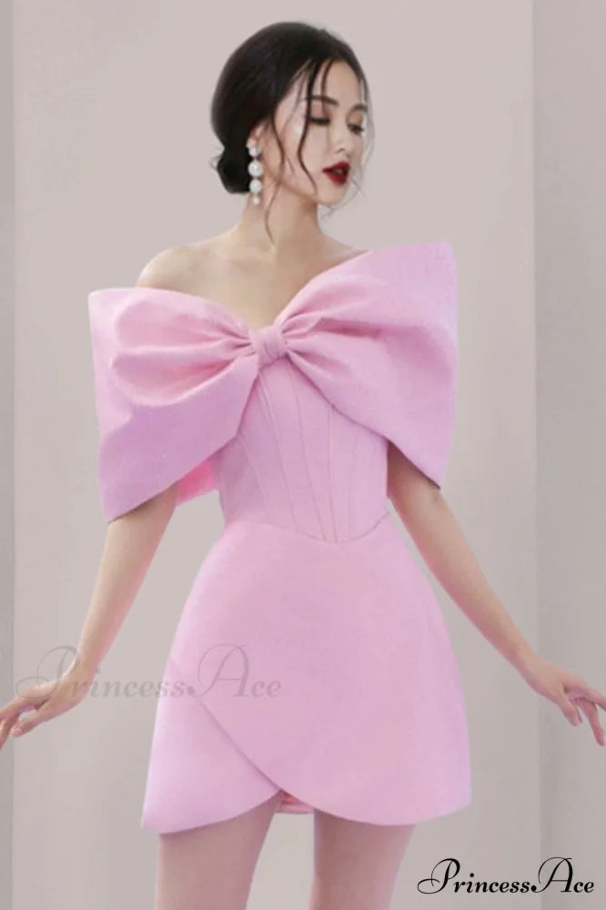 Adah Pink Bowknot Charming Mini Corset Dress