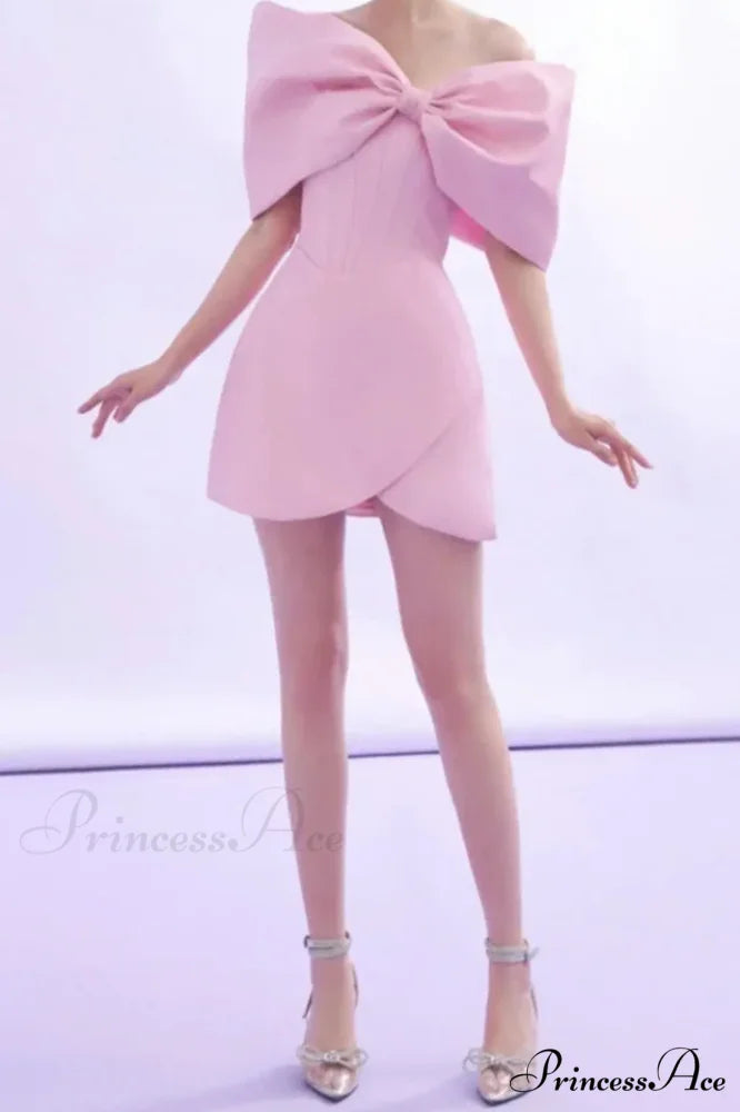 Adah Pink Bowknot Charming Mini Corset Dress