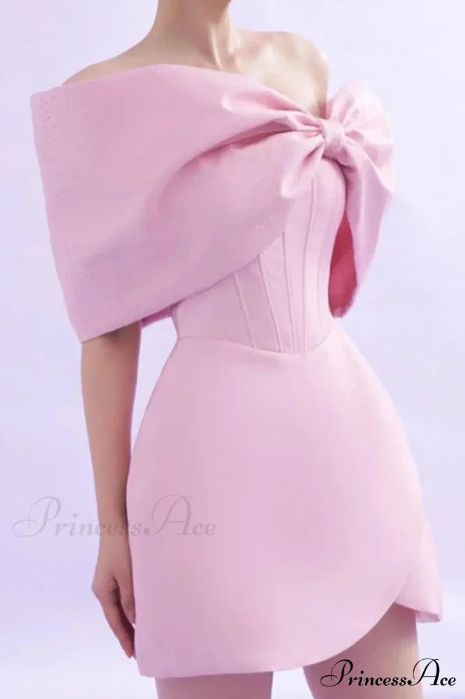 Adah Pink Bowknot Charming Mini Corset Dress S / Pink