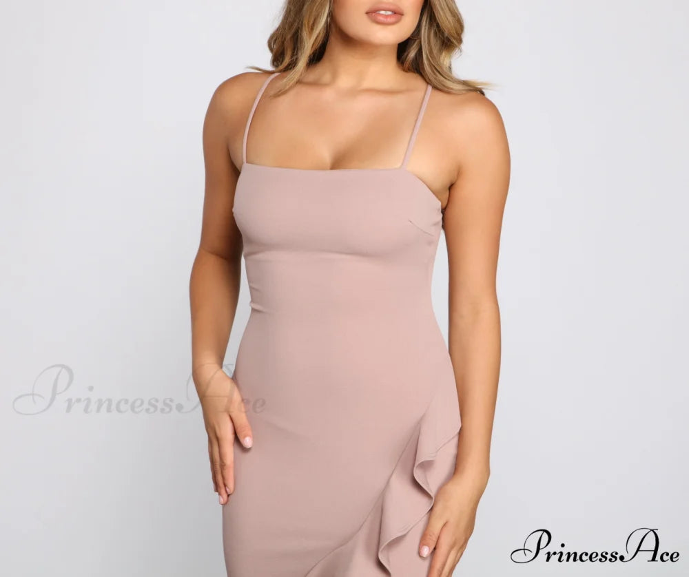 Add Some Flair Charming Ruffle Detail Midi Dress IVORY / L