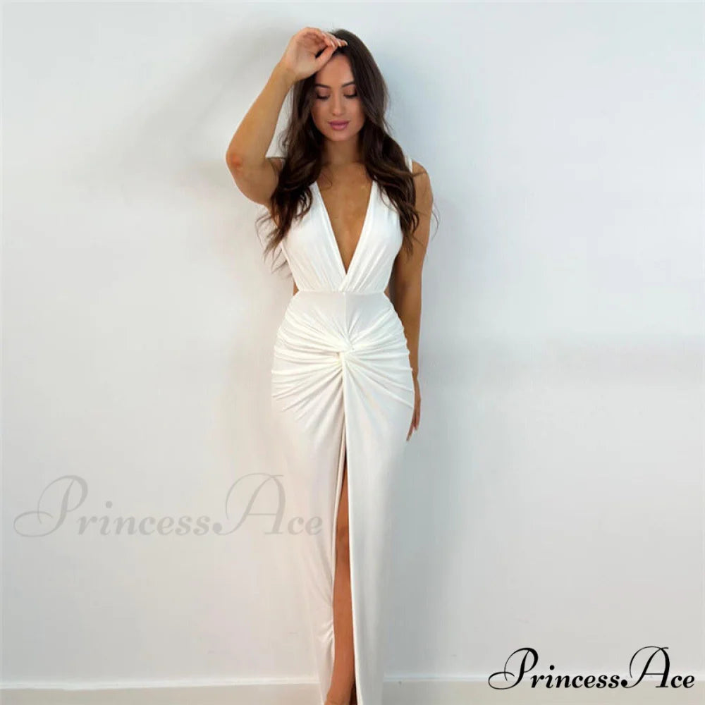 Addie Formal High Charming Slit Wrap Dress WHITE / S