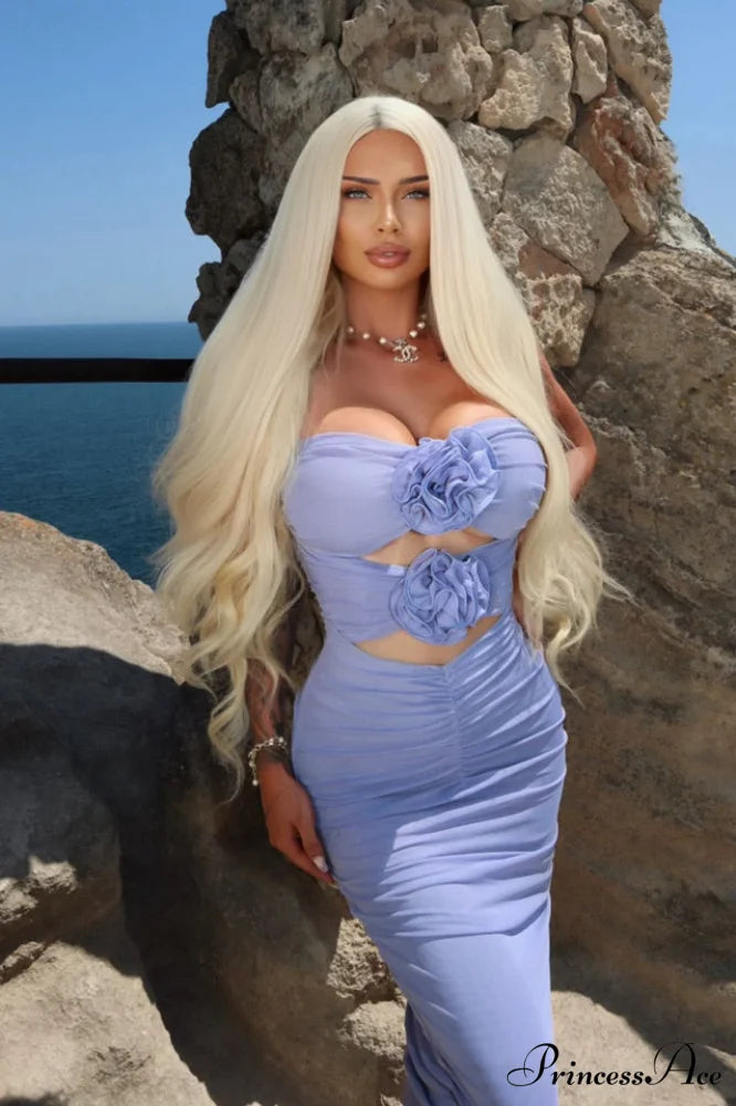 Adela Blue Strapless Charming Cut Out Dress