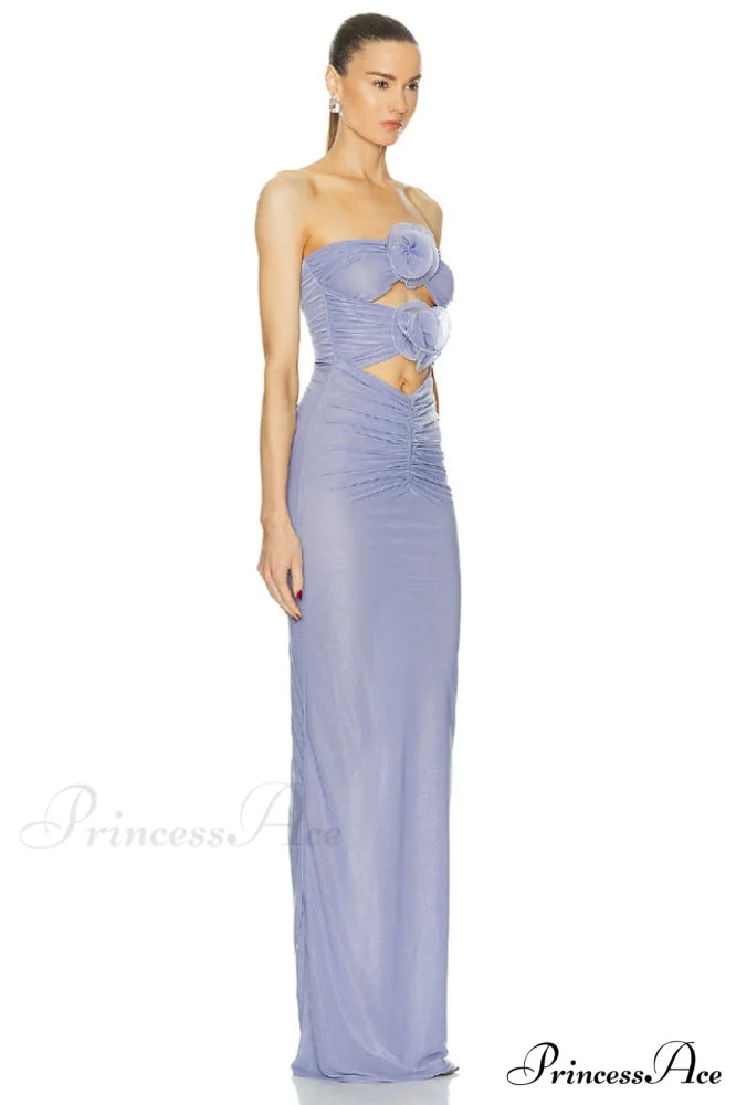 Adela Blue Strapless Charming Cut Out Dress