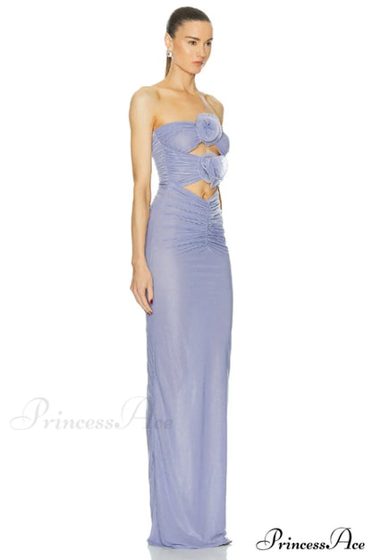 Adela Blue Strapless Charming Cut Out Dress