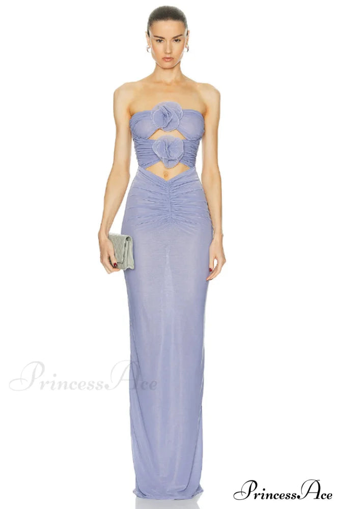 Adela Blue Strapless Charming Cut Out Dress