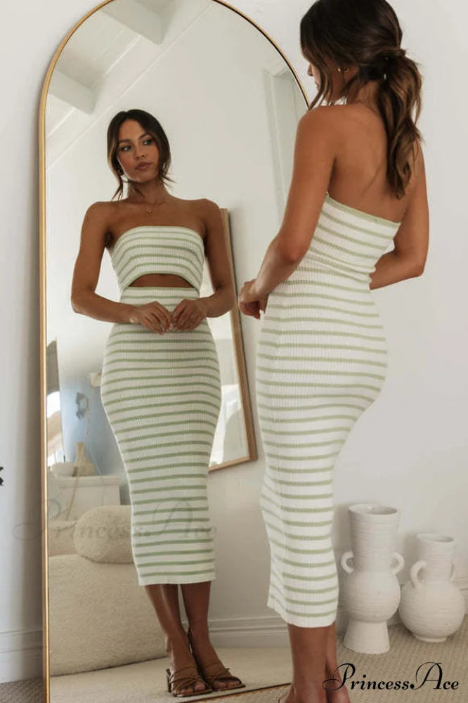 Adelaide Stripe Cutout Charming Rib Midi Tube Dress