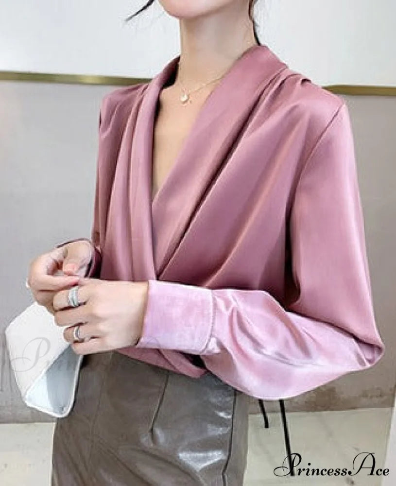 ADELINA SILK BLOUSE S / deep pink