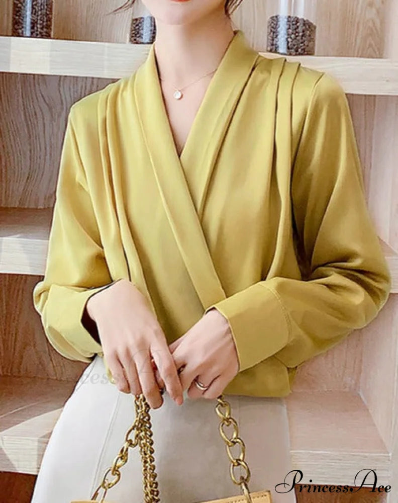 ADELINA SILK BLOUSE S / yellow