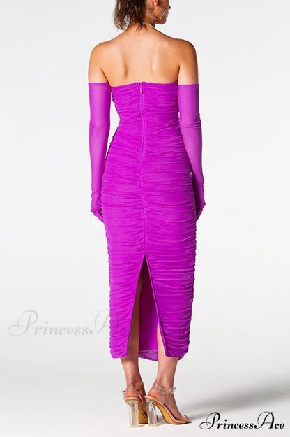 Adeline Grape Midi Charming Halter Neck Dress