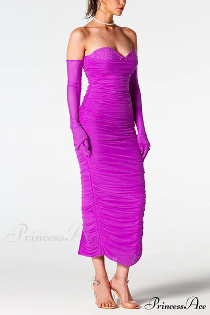 Adeline Grape Midi Charming Halter Neck Dress
