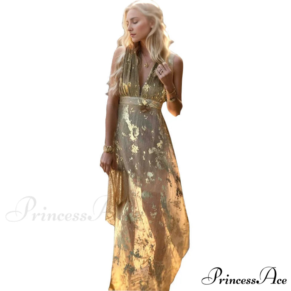 Adley Formal Floral Charming Foiled Mini Dress GOLD / S