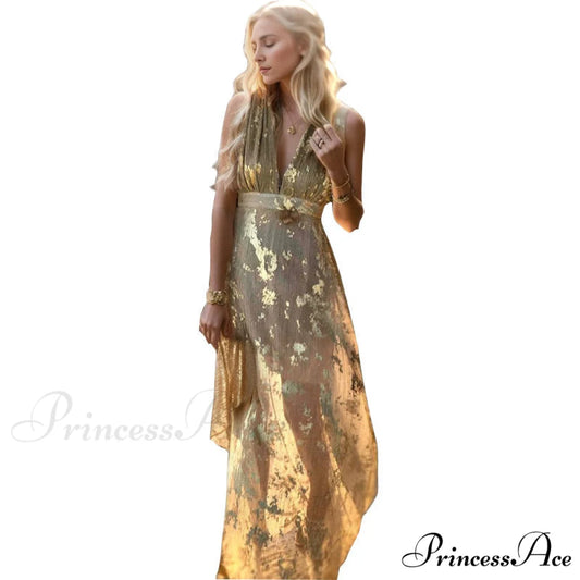 Adley Formal Floral Charming Foiled Mini Dress GOLD / S