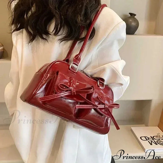 Adorable Bow Tie Synthetic Leather Underarm Shoulder Bag shoulder-250126