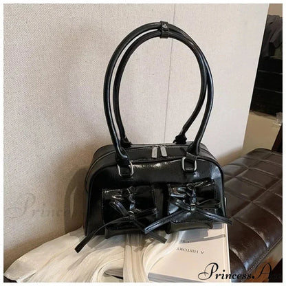 Adorable Bow Tie Synthetic Leather Underarm Shoulder Bag Black / 30x17x10cm shoulder-250126