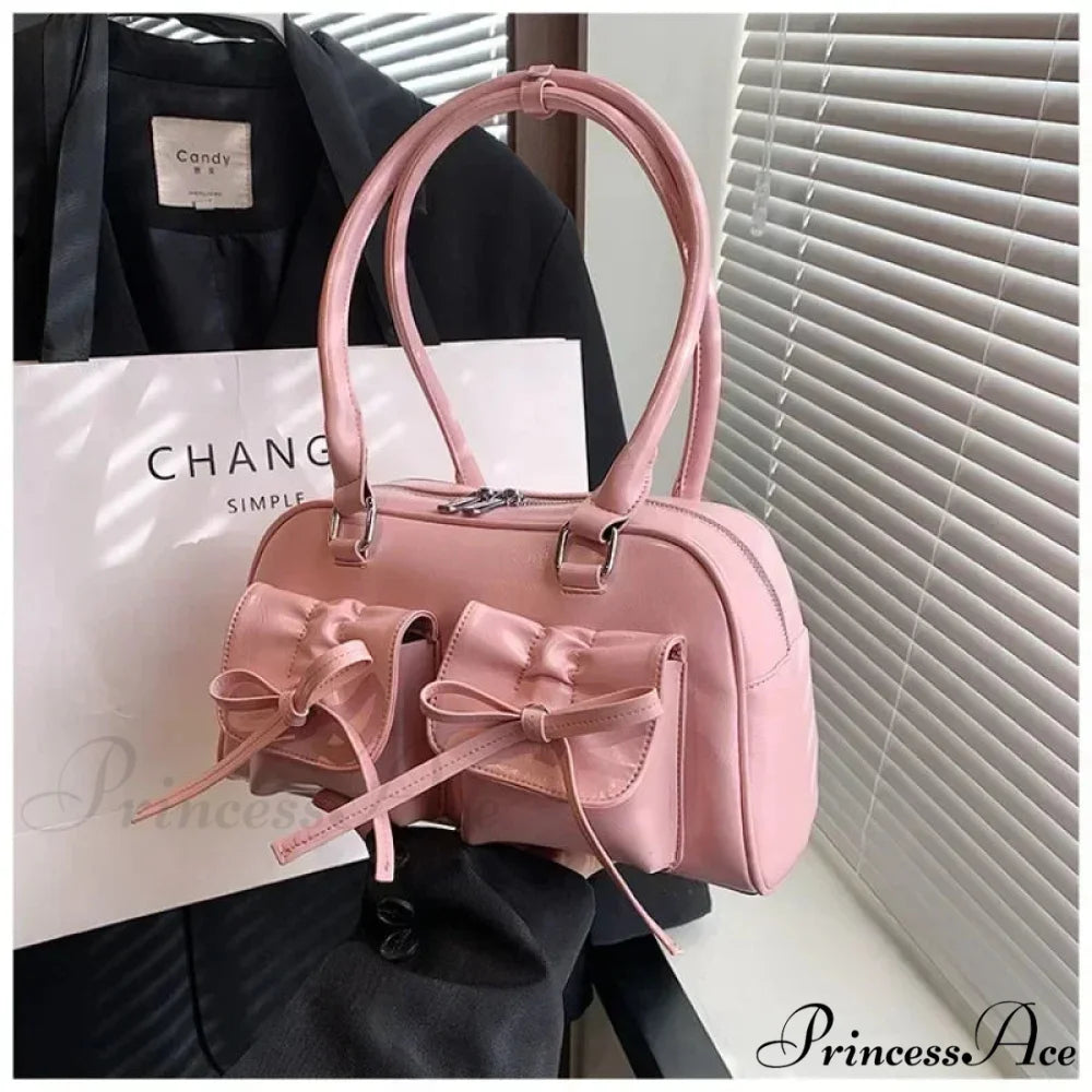 Adorable Bow Tie Synthetic Leather Underarm Shoulder Bag Pink / 30x17x10cm shoulder-250126