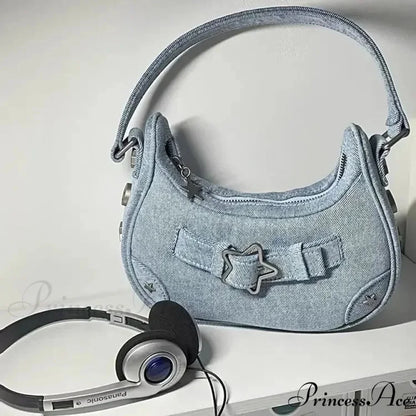 Adorable Ivory Star Leather Shoulder Tote Bag Blue shoulder-250126