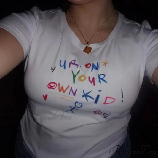 Adorable Letter Print Crop Top T-shirt WHITE / S t-shirt-250223