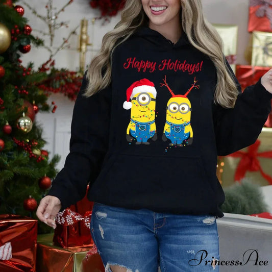 Adorable Merry Minions Plus Velvet Sports Christmas Hoodie Black / S Christmas Hoodies-L