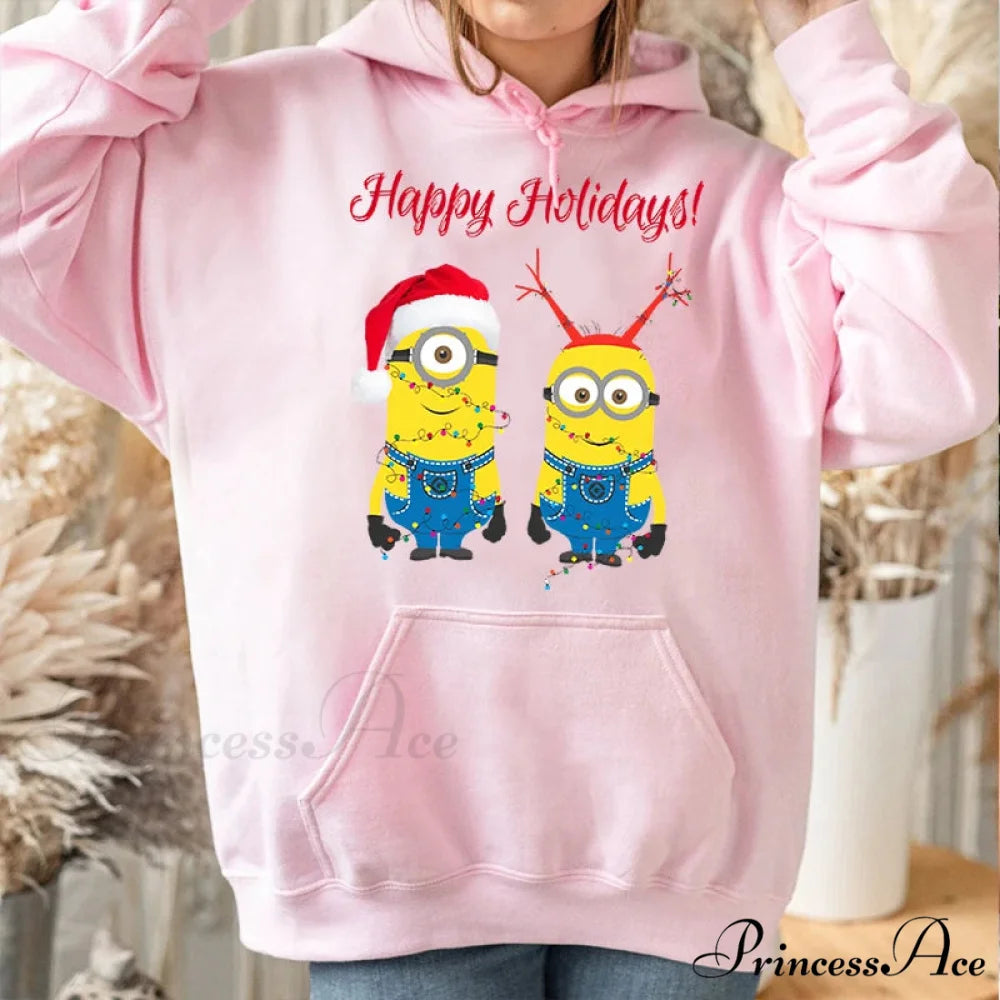 Adorable Merry Minions Plus Velvet Sports Christmas Hoodie Pink / S Christmas Hoodies-L