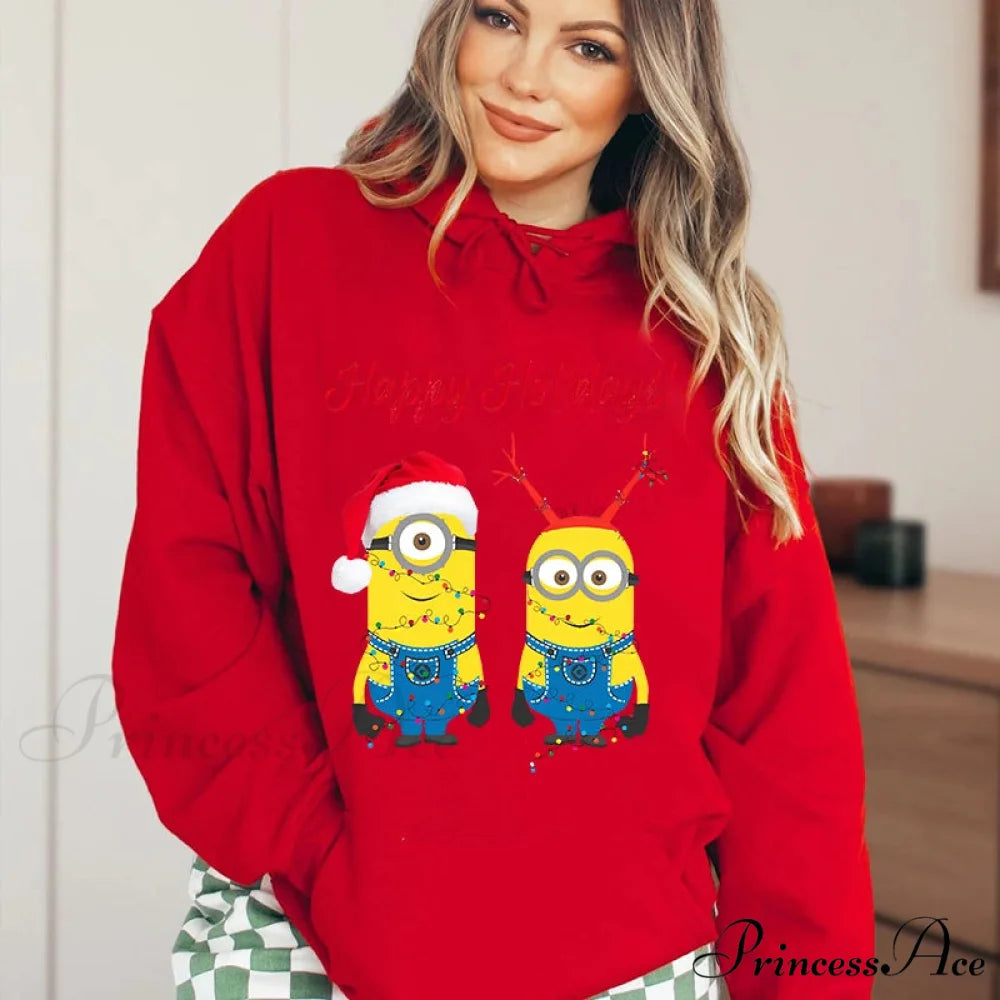 Adorable Merry Minions Plus Velvet Sports Christmas Hoodie Red / S Christmas Hoodies-L