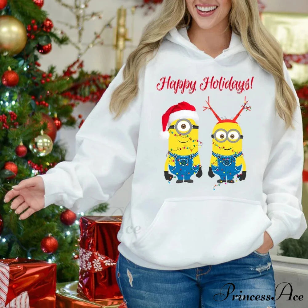 Adorable Merry Minions Plus Velvet Sports Christmas Hoodie WHITE / S Christmas Hoodies-L