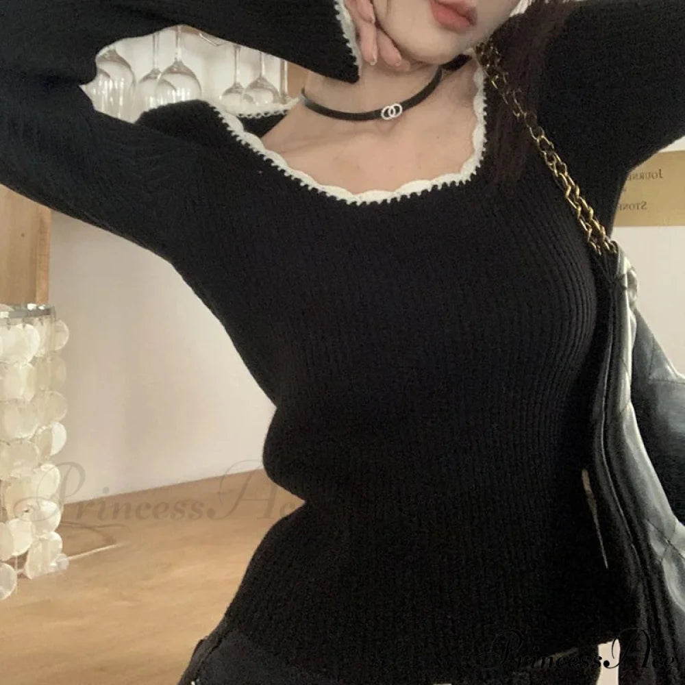 Adorable Round Neck Extended Sleeve Form-Fitting Knitted Crop Top knittop-250126