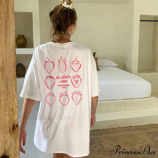 Adorable Strawberry Back Print T-shirt WHITE / S t-shirt-250223
