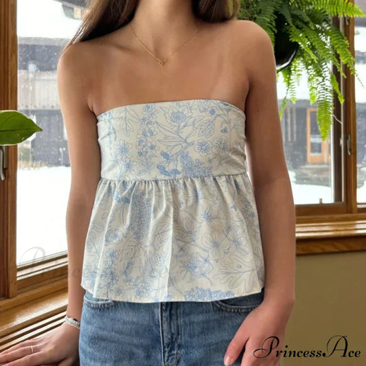 Adorable Summer Floral Strapless Bandeau 00s Backless Tie Up Bodydoll Y2K Crop Top croptop-250126