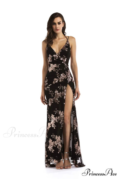 Adore You Floral Charming High Slit Maxi Dress BLACK / S